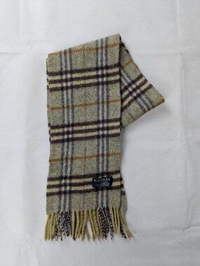 Luxury Burberry Green 100% Lambswool Check Scarf Unisex